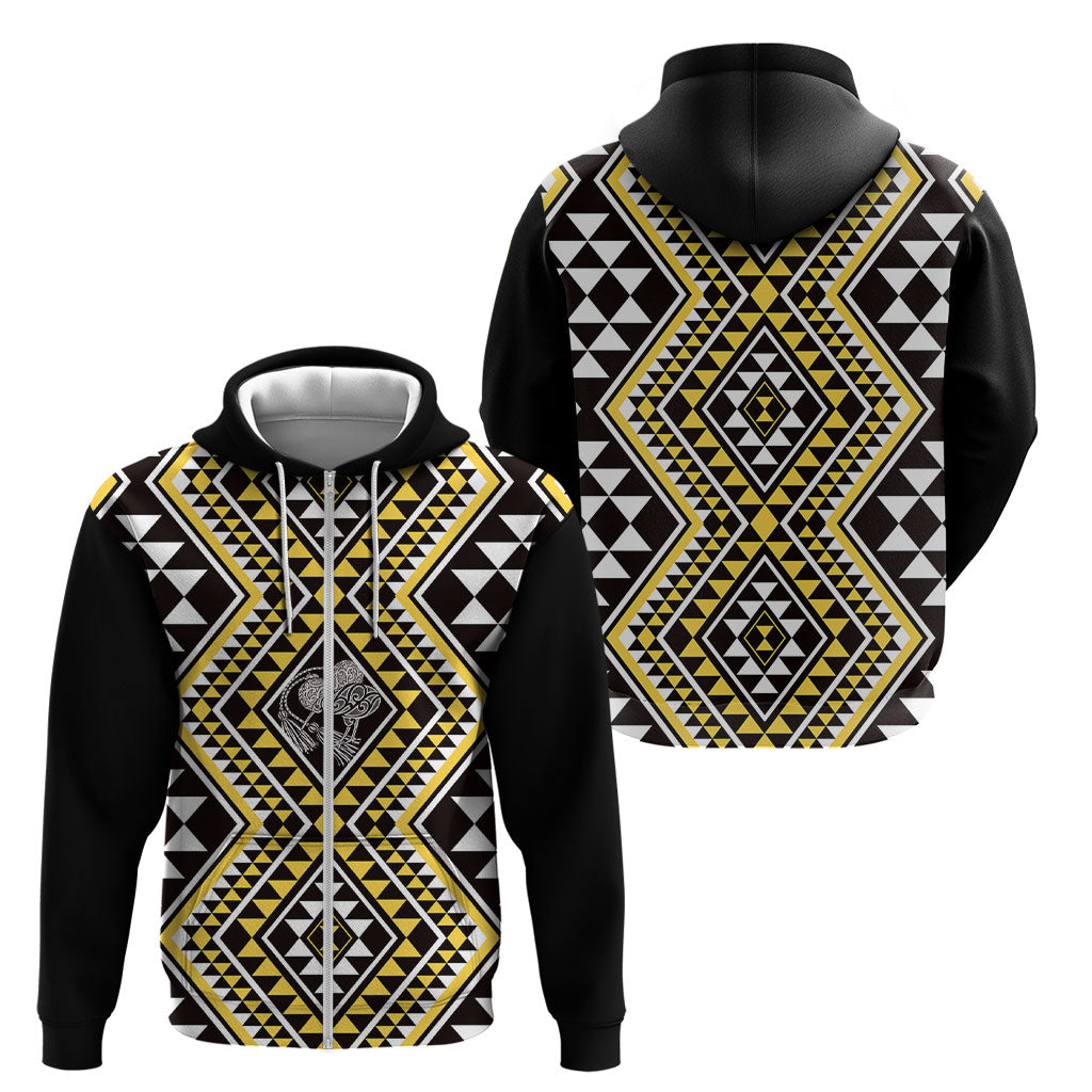 New Zealand Kowhai Taniko Motifs Zip Hoodie Maori Poi Dance Costume Inspired