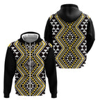 New Zealand Kowhai Taniko Motifs Zip Hoodie Maori Poi Dance Costume Inspired