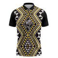 New Zealand Kowhai Taniko Motifs Zipper Polo Shirt Maori Poi Dance Costume Inspired