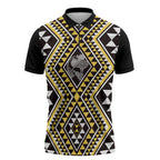 New Zealand Kowhai Taniko Motifs Zipper Polo Shirt Maori Poi Dance Costume Inspired