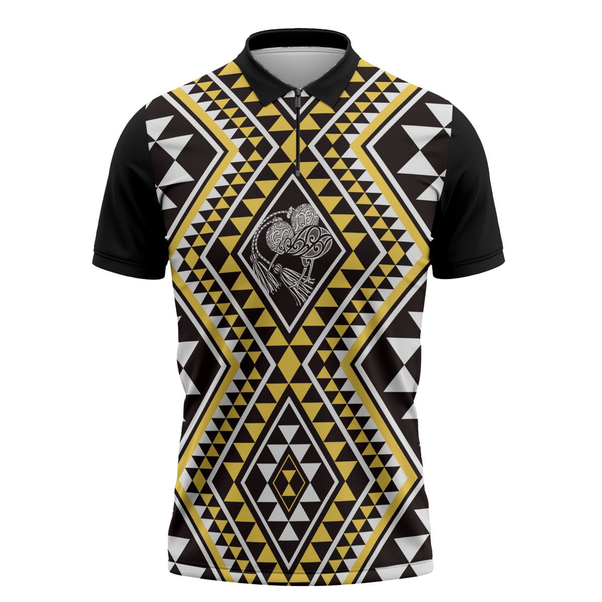 New Zealand Kowhai Taniko Motifs Zipper Polo Shirt Maori Poi Dance Costume Inspired