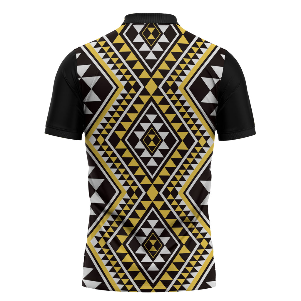 New Zealand Kowhai Taniko Motifs Zipper Polo Shirt Maori Poi Dance Costume Inspired