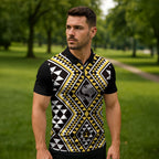 New Zealand Kowhai Taniko Motifs Zipper Polo Shirt Maori Poi Dance Costume Inspired