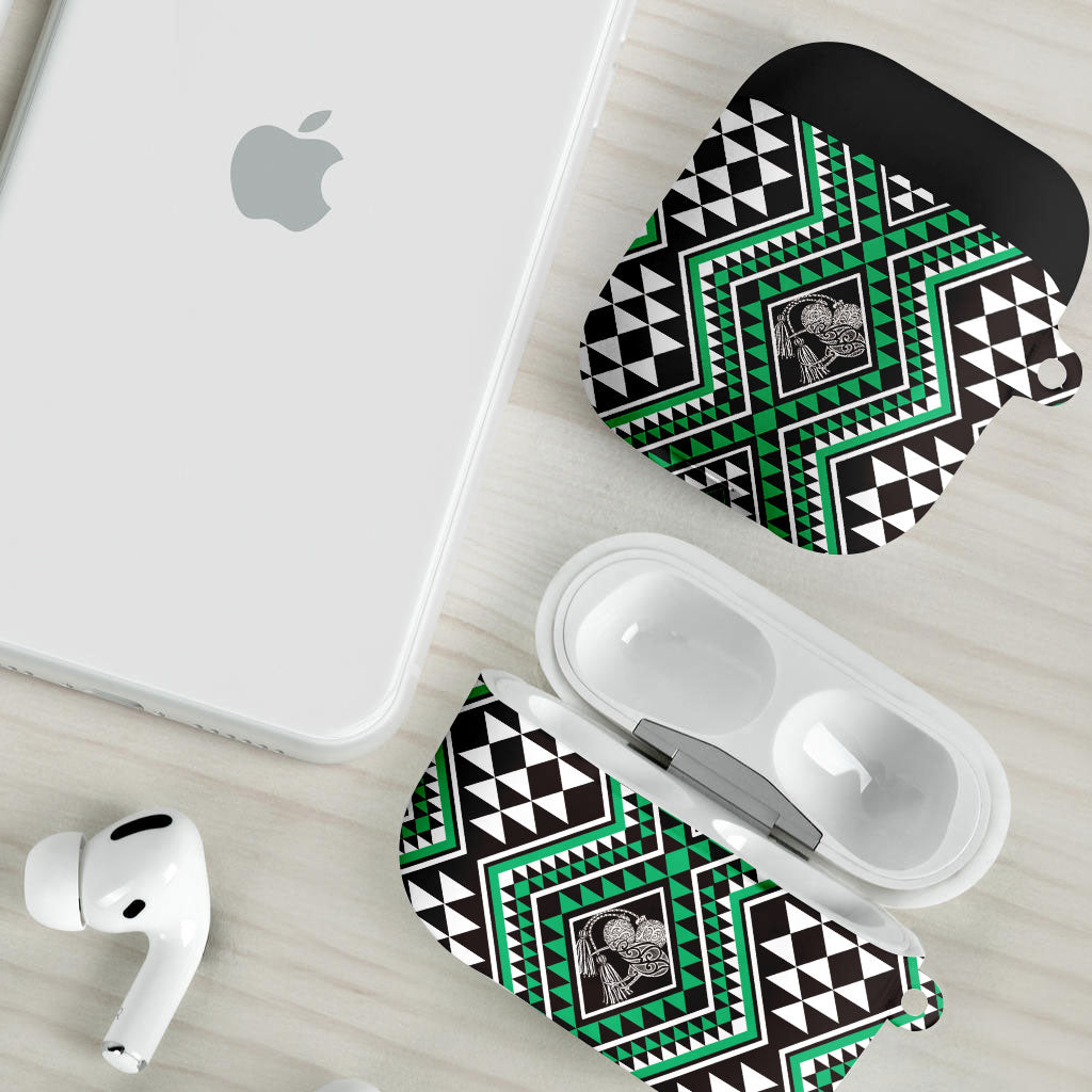 New Zealand Kakariki Taniko Motifs AirPods Case Maori Poi Dance Costume Inspired