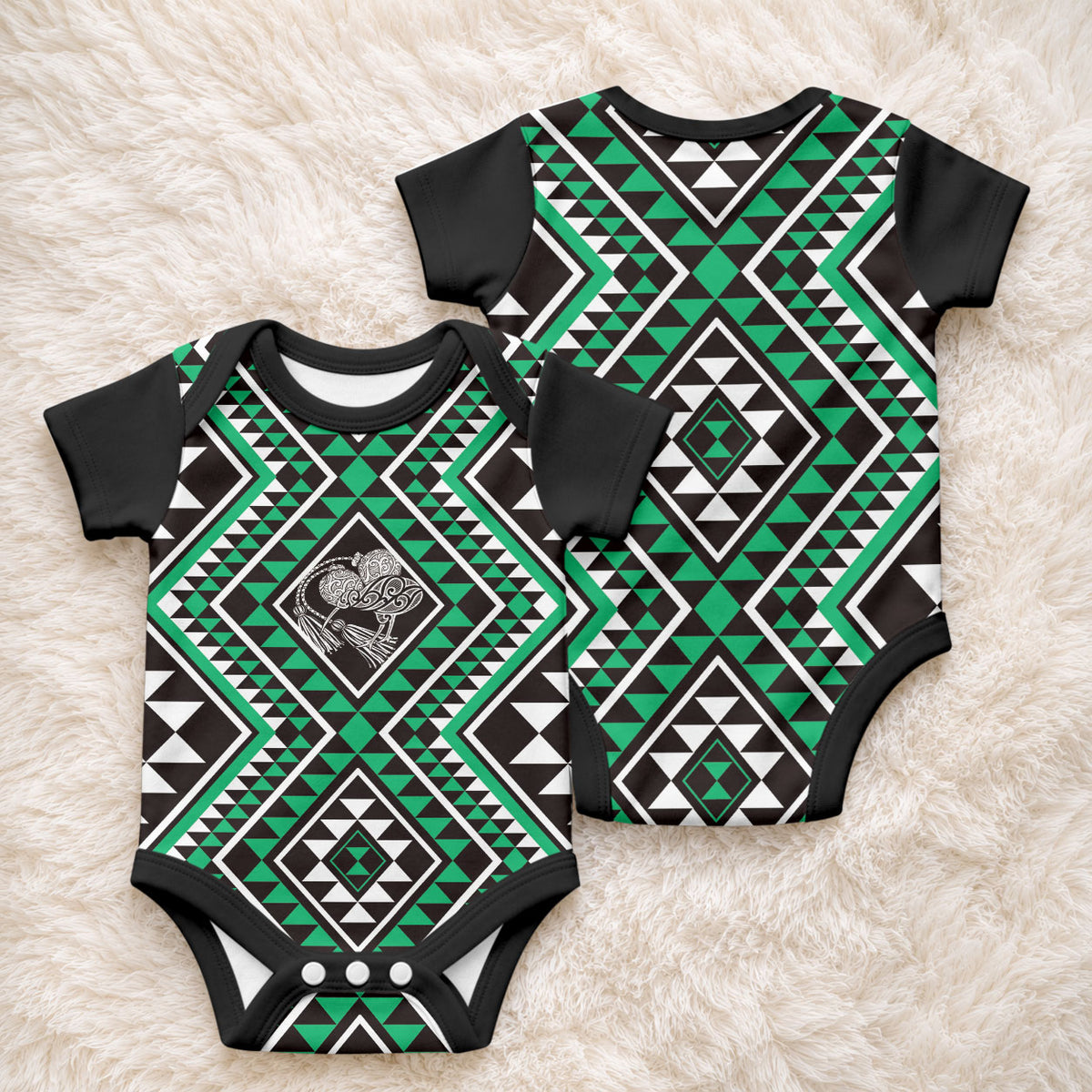 New Zealand Kakariki Taniko Motifs Baby Onesie Maori Poi Dance Costume Inspired