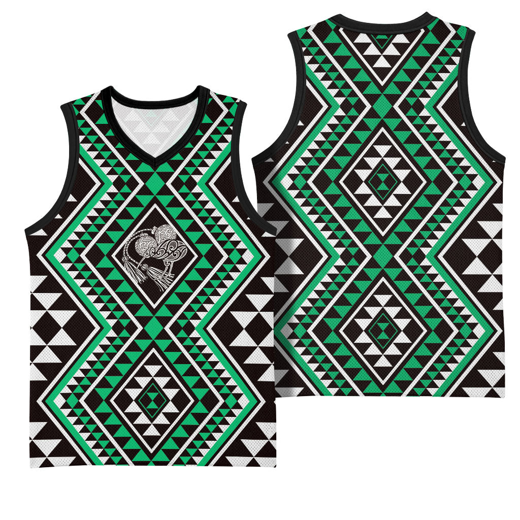 New Zealand Kakariki Taniko Motifs Basketball Jersey Maori Poi Dance Costume Inspired