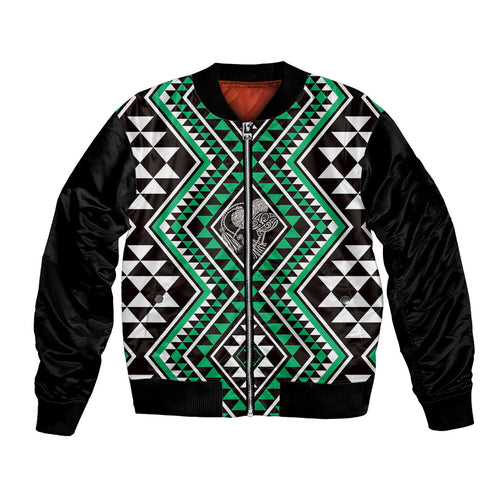 New Zealand Kakariki Taniko Motifs Bomber Jacket Maori Poi Dance Costume Inspired