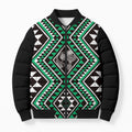 New Zealand Kakariki Taniko Motifs Bomber Puffer Jacket Maori Poi Dance Costume Inspired