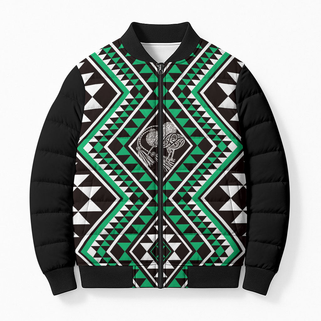 New Zealand Kakariki Taniko Motifs Bomber Puffer Jacket Maori Poi Dance Costume Inspired