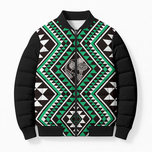 New Zealand Kakariki Taniko Motifs Bomber Puffer Jacket Maori Poi Dance Costume Inspired