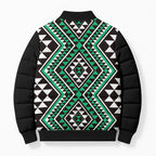 New Zealand Kakariki Taniko Motifs Bomber Puffer Jacket Maori Poi Dance Costume Inspired