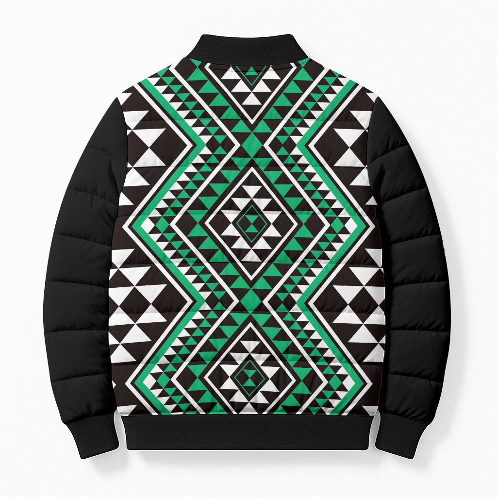 New Zealand Kakariki Taniko Motifs Bomber Puffer Jacket Maori Poi Dance Costume Inspired