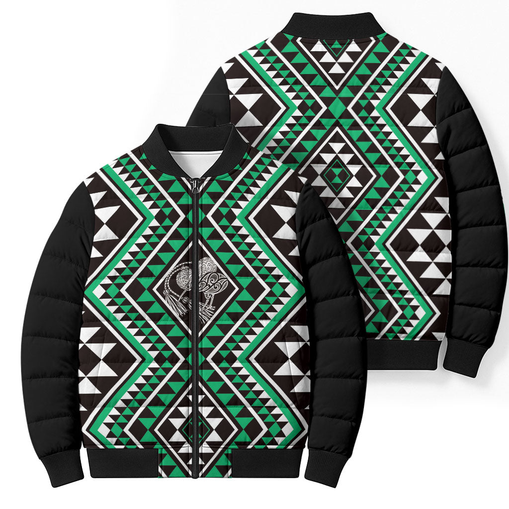 New Zealand Kakariki Taniko Motifs Bomber Puffer Jacket Maori Poi Dance Costume Inspired