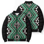 New Zealand Kakariki Taniko Motifs Bomber Puffer Jacket Maori Poi Dance Costume Inspired