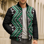 New Zealand Kakariki Taniko Motifs Bomber Puffer Jacket Maori Poi Dance Costume Inspired