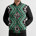New Zealand Kakariki Taniko Motifs Bomber Puffer Jacket Maori Poi Dance Costume Inspired