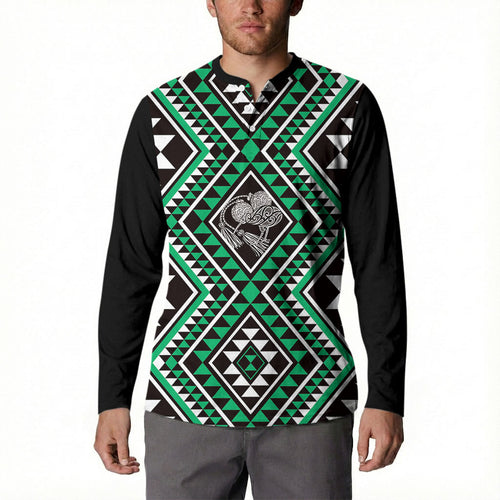 New Zealand Kakariki Taniko Motifs Button Sweatshirt Maori Poi Dance Costume Inspired