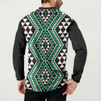 New Zealand Kakariki Taniko Motifs Button Sweatshirt Maori Poi Dance Costume Inspired