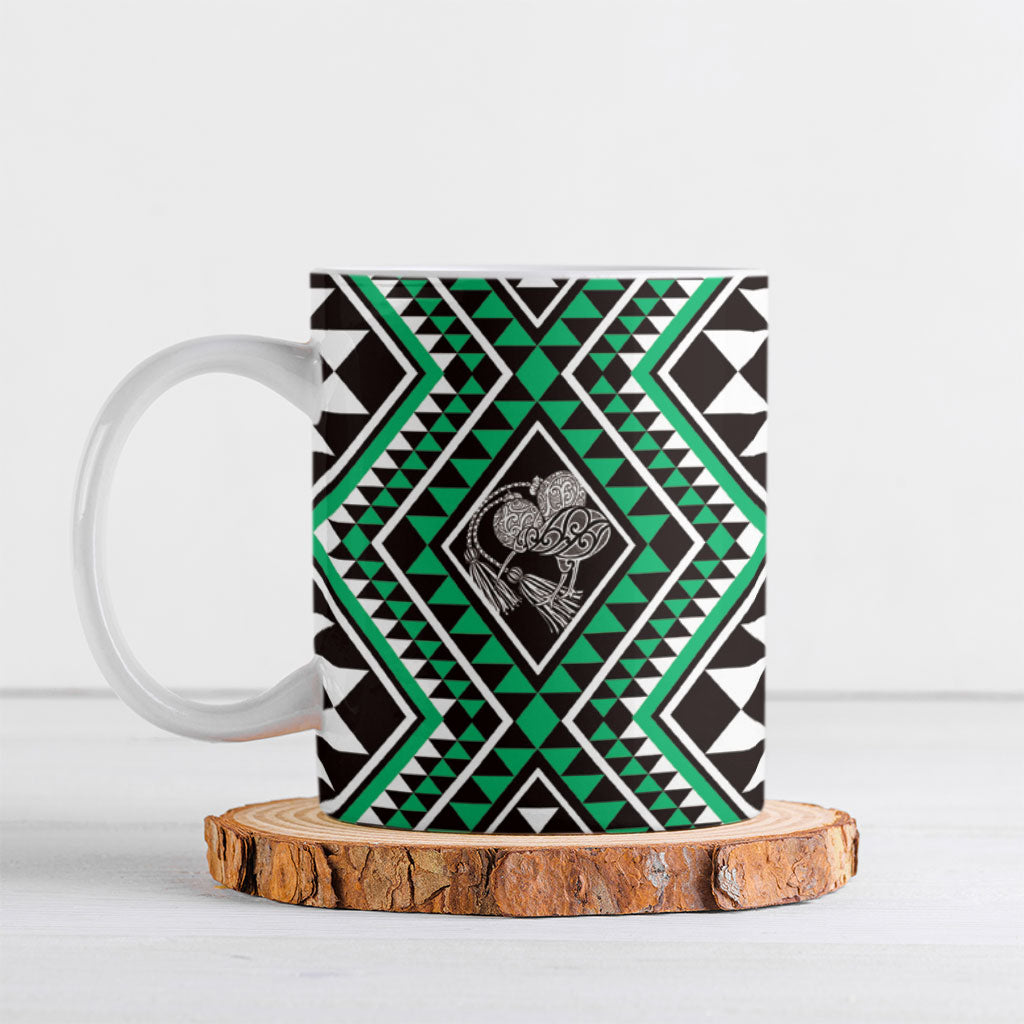 New Zealand Kakariki Taniko Motifs Ceramic Mug Maori Poi Dance Costume Inspired
