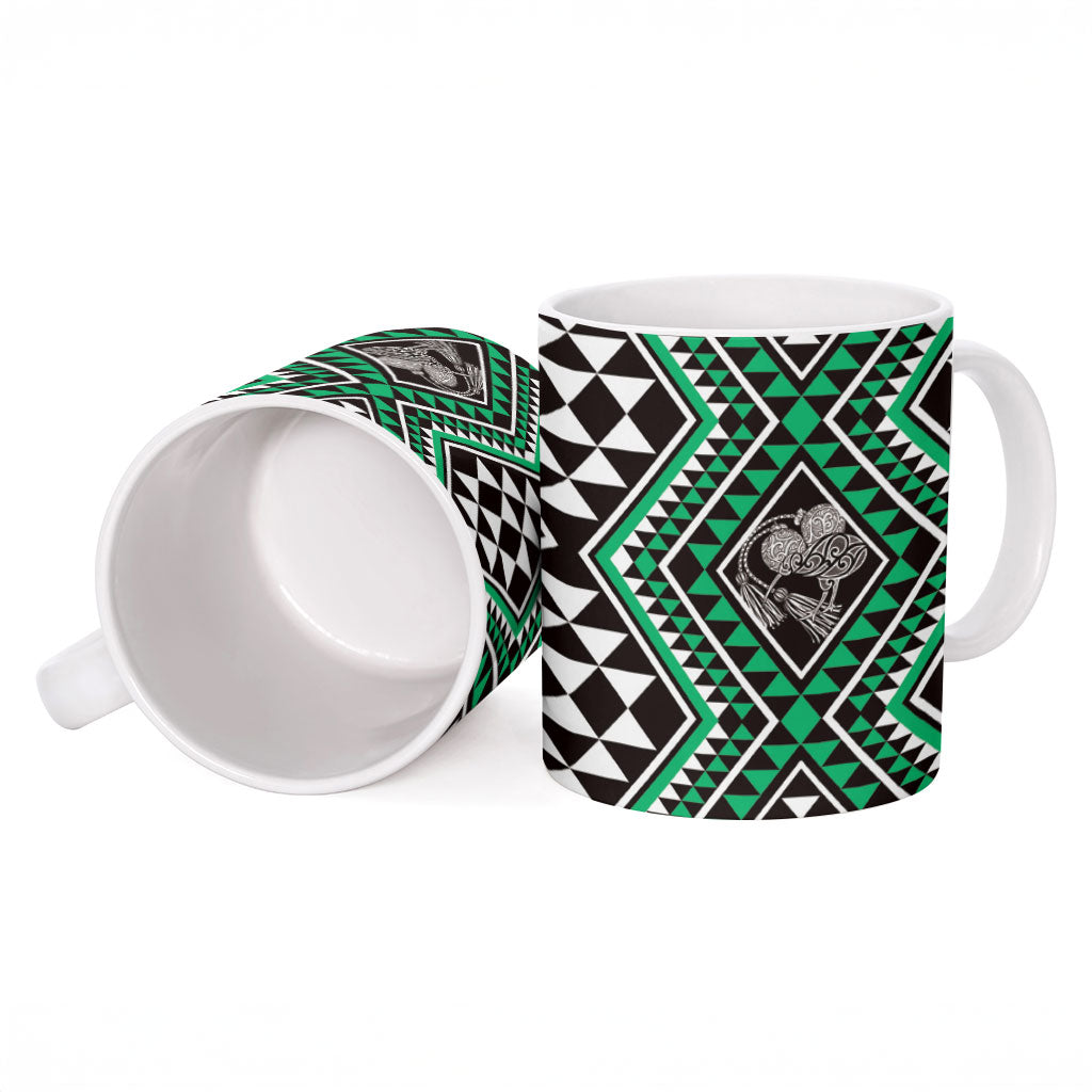 New Zealand Kakariki Taniko Motifs Ceramic Mug Maori Poi Dance Costume Inspired