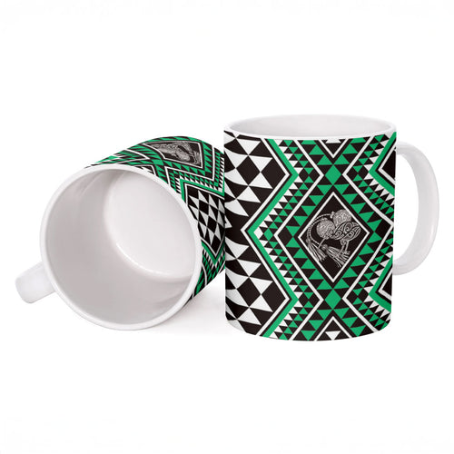 New Zealand Kakariki Taniko Motifs Ceramic Mug Maori Poi Dance Costume Inspired