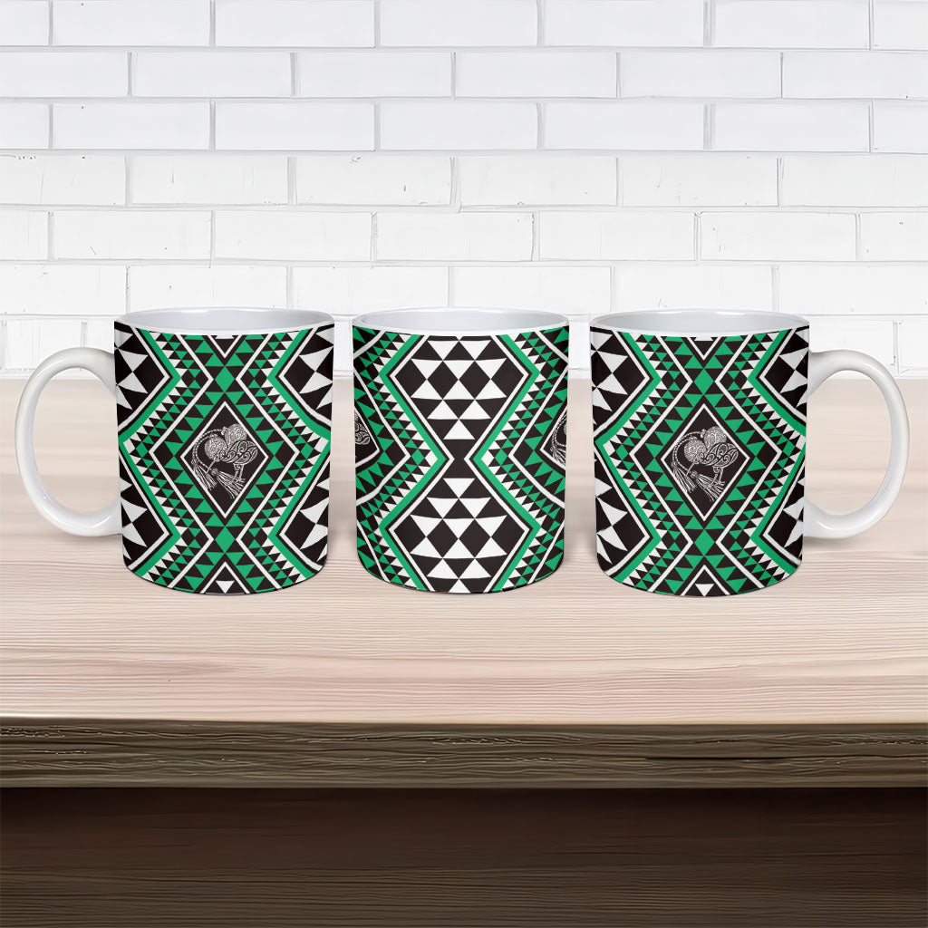 New Zealand Kakariki Taniko Motifs Ceramic Mug Maori Poi Dance Costume Inspired