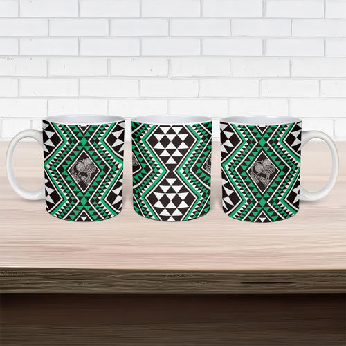 New Zealand Kakariki Taniko Motifs Ceramic Mug Maori Poi Dance Costume Inspired