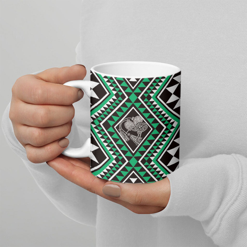 New Zealand Kakariki Taniko Motifs Ceramic Mug Maori Poi Dance Costume Inspired