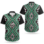 New Zealand Kakariki Taniko Motifs Couples Matching Mermaid Dress and Hawaiian Shirt Maori Poi Dance Costume Inspired