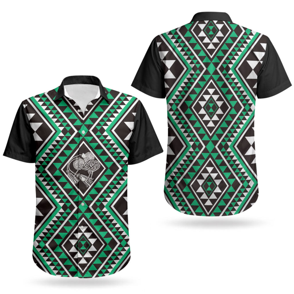 New Zealand Kakariki Taniko Motifs Couples Matching Off Shoulder Maxi Dress and Hawaiian Shirt Maori Poi Dance Costume Inspired