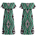 New Zealand Kakariki Taniko Motifs Couples Matching Off Shoulder Maxi Dress and Hawaiian Shirt Maori Poi Dance Costume Inspired