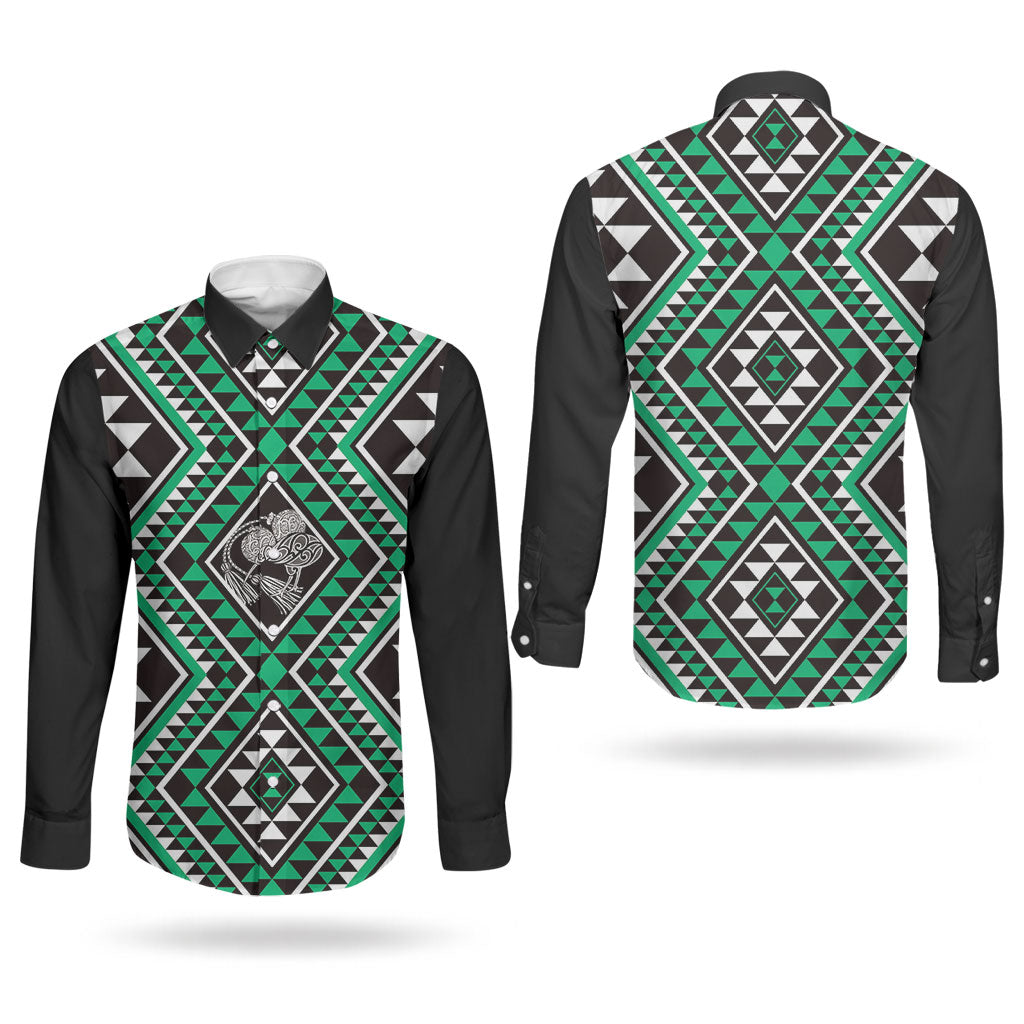 New Zealand Kakariki Taniko Motifs Couples Matching Off Shoulder Maxi Dress and Long Sleeve Button Shirt Maori Poi Dance Costume Inspired