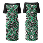 New Zealand Kakariki Taniko Motifs Couples Matching Puletasi and Long Sleeve Button Shirt Maori Poi Dance Costume Inspired