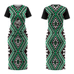 New Zealand Kakariki Taniko Motifs Couples Matching Short Sleeve Bodycon Dress and Hawaiian Shirt Maori Poi Dance Costume Inspired