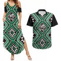 New Zealand Kakariki Taniko Motifs Couples Matching Summer Maxi Dress and Hawaiian Shirt Maori Poi Dance Costume Inspired