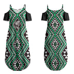 New Zealand Kakariki Taniko Motifs Couples Matching Summer Maxi Dress and Hawaiian Shirt Maori Poi Dance Costume Inspired
