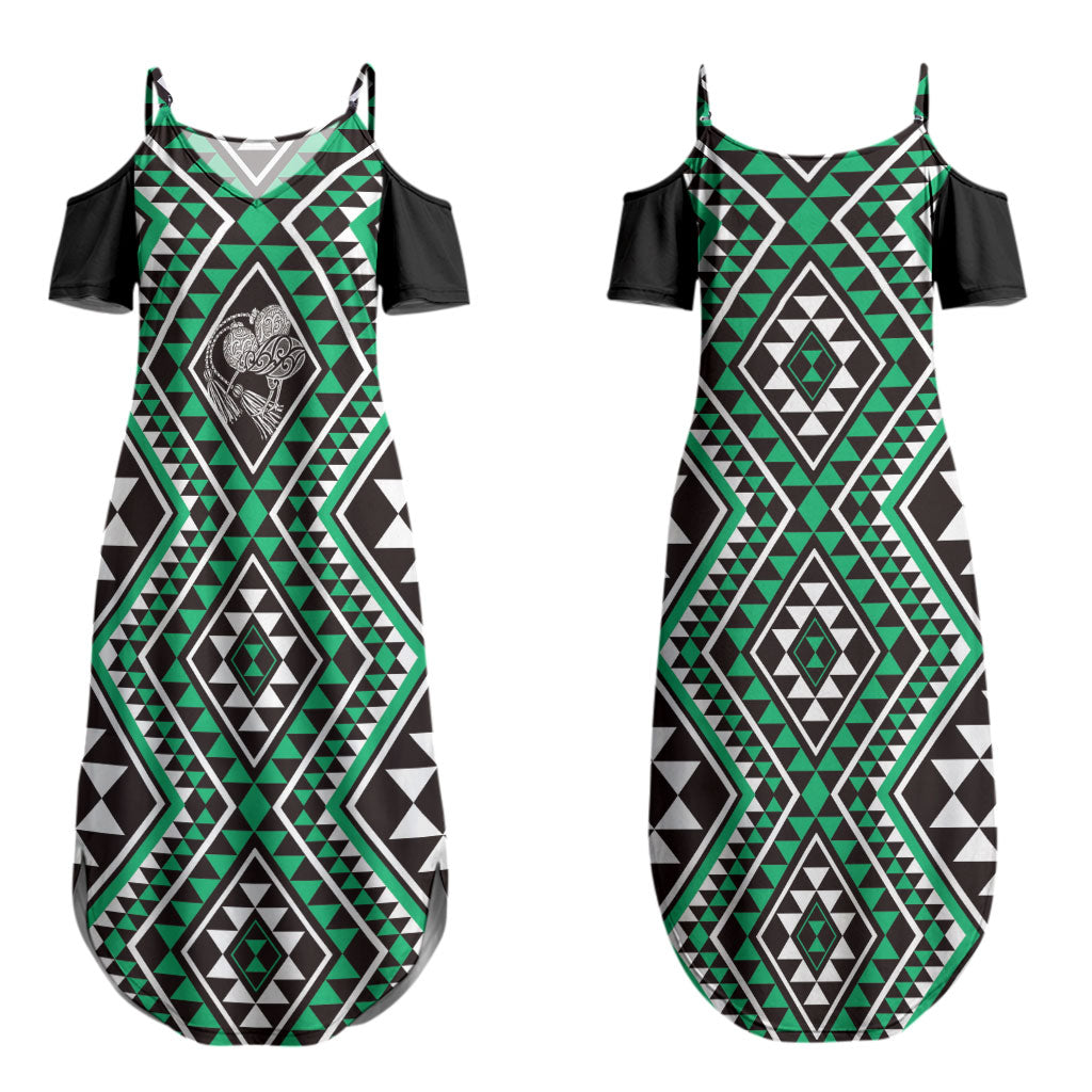 New Zealand Kakariki Taniko Motifs Couples Matching Summer Maxi Dress and Long Sleeve Button Shirt Maori Poi Dance Costume Inspired