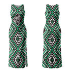 New Zealand Kakariki Taniko Motifs Couples Matching Tank Maxi Dress and Long Sleeve Button Shirt Maori Poi Dance Costume Inspired