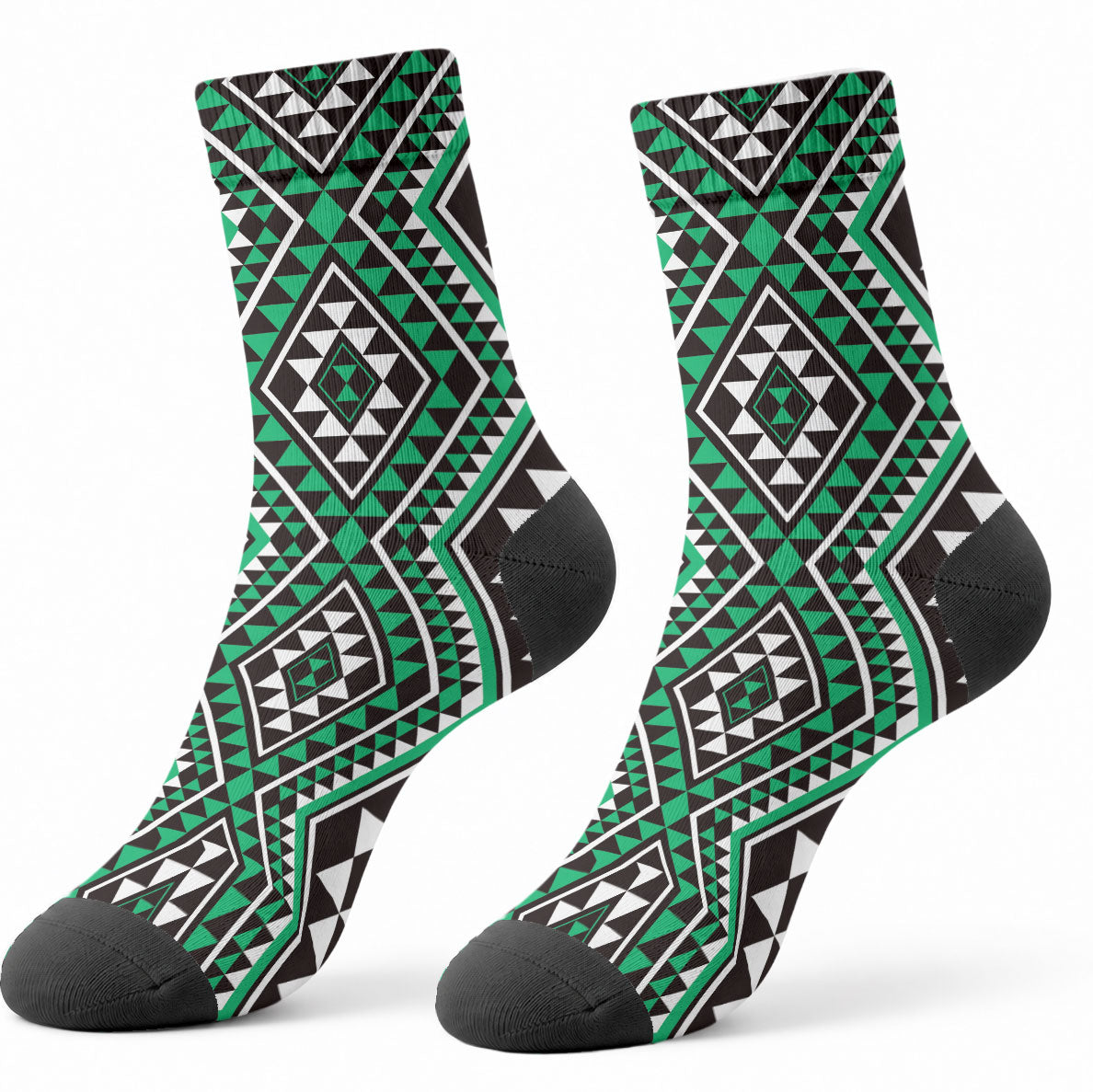 New Zealand Kakariki Taniko Motifs Crew Socks Maori Poi Dance Costume Inspired