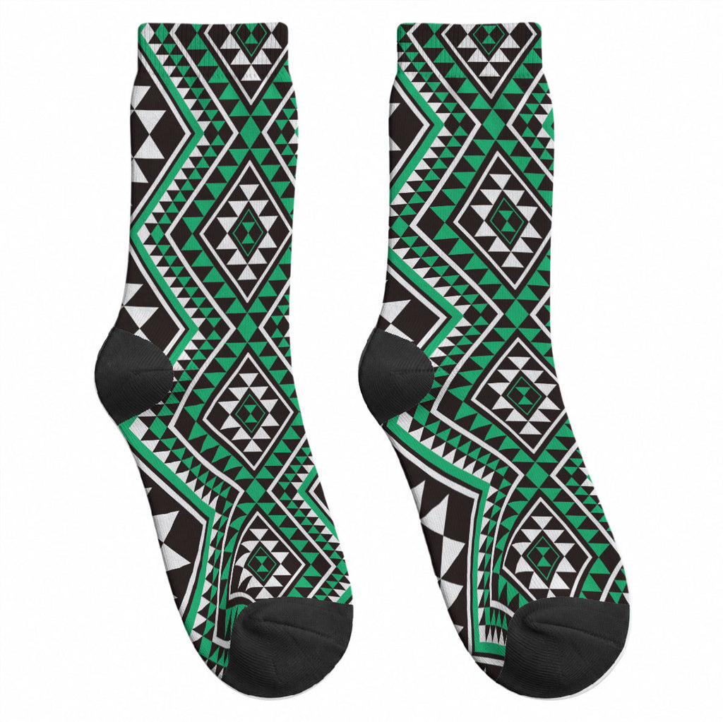 New Zealand Kakariki Taniko Motifs Crew Socks Maori Poi Dance Costume Inspired