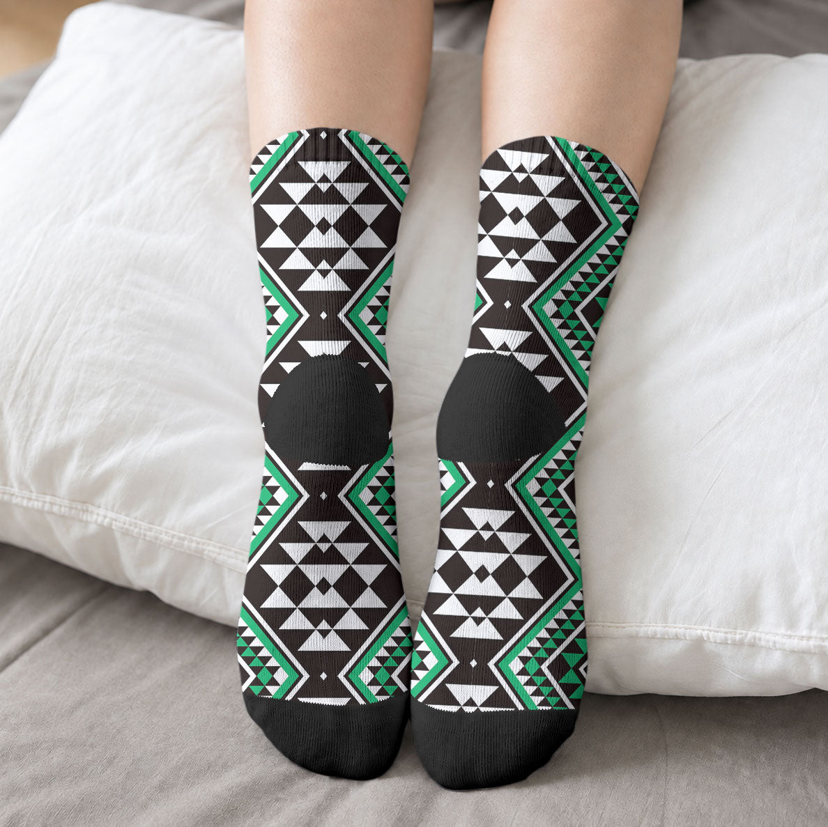 New Zealand Kakariki Taniko Motifs Crew Socks Maori Poi Dance Costume Inspired