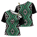 New Zealand Kakariki Taniko Motifs Cross Shoulder Shirt Maori Poi Dance Costume Inspired