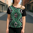 New Zealand Kakariki Taniko Motifs Cross Shoulder Shirt Maori Poi Dance Costume Inspired