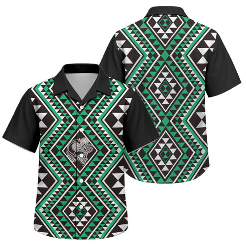 New Zealand Kakariki Taniko Motifs Family Matching Long Sleeve Bodycon Dress and Hawaiian Shirt Maori Poi Dance Costume Inspired