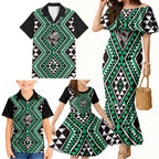 New Zealand Kakariki Taniko Motifs Family Matching Mermaid Dress and Hawaiian Shirt Maori Poi Dance Costume Inspired