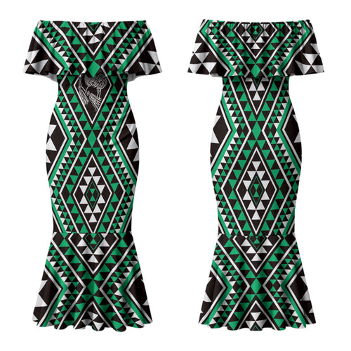New Zealand Kakariki Taniko Motifs Family Matching Mermaid Dress and Hawaiian Shirt Maori Poi Dance Costume Inspired