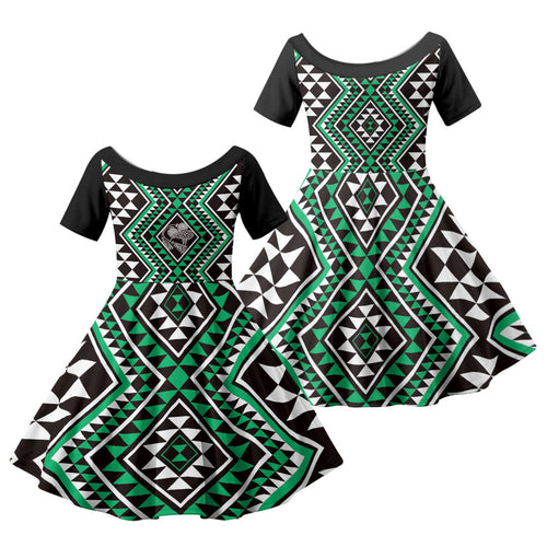 New Zealand Kakariki Taniko Motifs Family Matching Summer Maxi Dress and Hawaiian Shirt Maori Poi Dance Costume Inspired