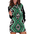 New Zealand Kakariki Taniko Motifs Hoodie Dress Maori Poi Dance Costume Inspired