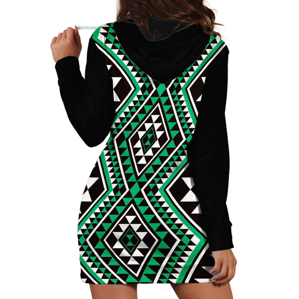 New Zealand Kakariki Taniko Motifs Hoodie Dress Maori Poi Dance Costume Inspired