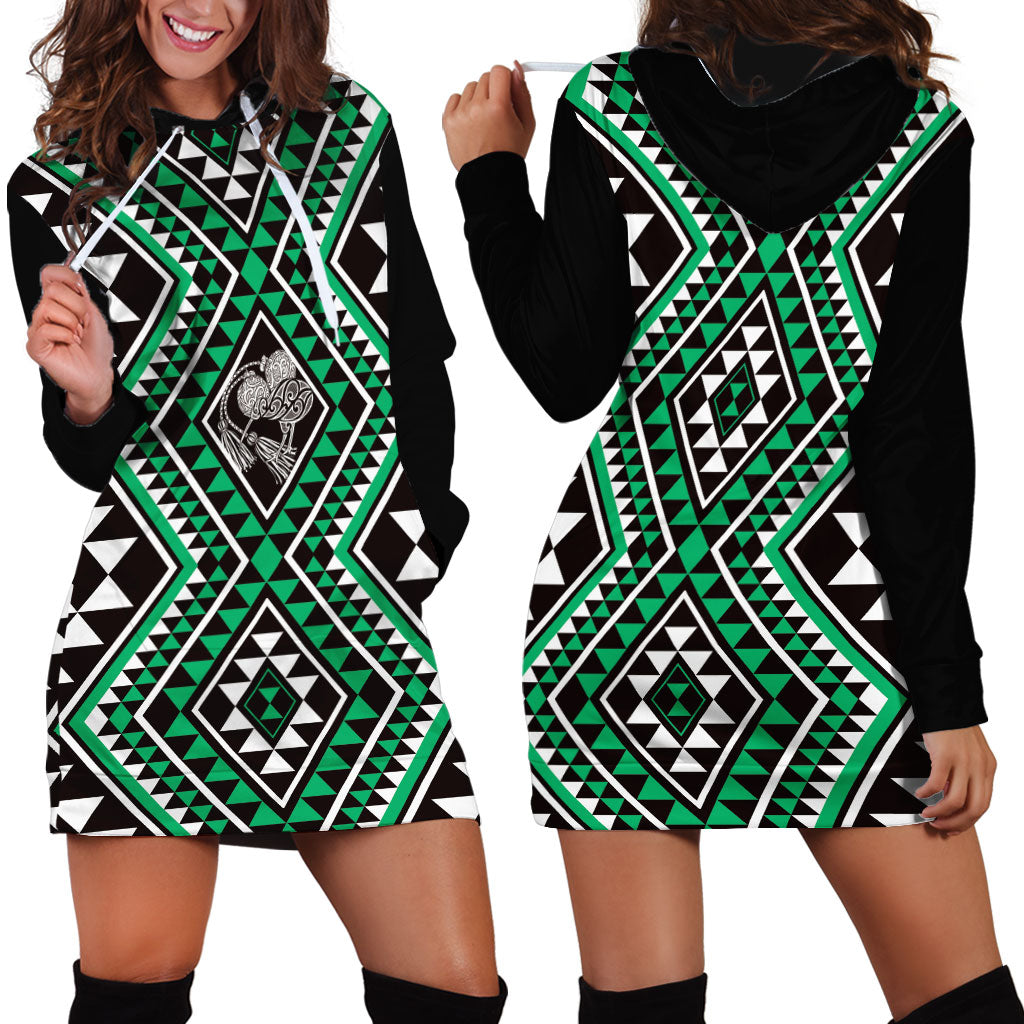 New Zealand Kakariki Taniko Motifs Hoodie Dress Maori Poi Dance Costume Inspired